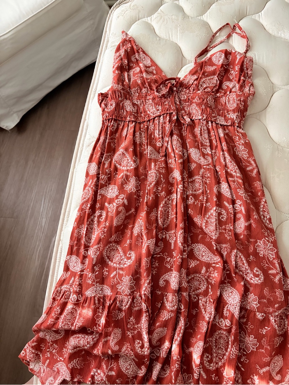 Rust Red Paisley Print Knee Summer Dress